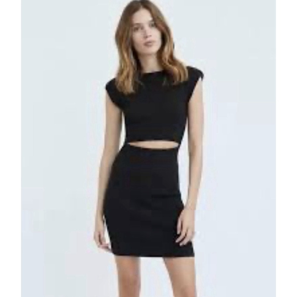 Aritzia‎ Wilfred Women's Black Cut-Out Rib Knit Mini Dress Bodycon Size Large